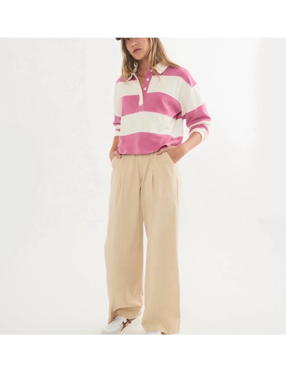 NWT Marine Layer Flora Wide-Leg Courduroy high rise Trouser in Stone, size 8